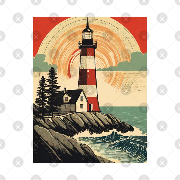 Coastal Beacon at Sunset Vintage Retro by POD24