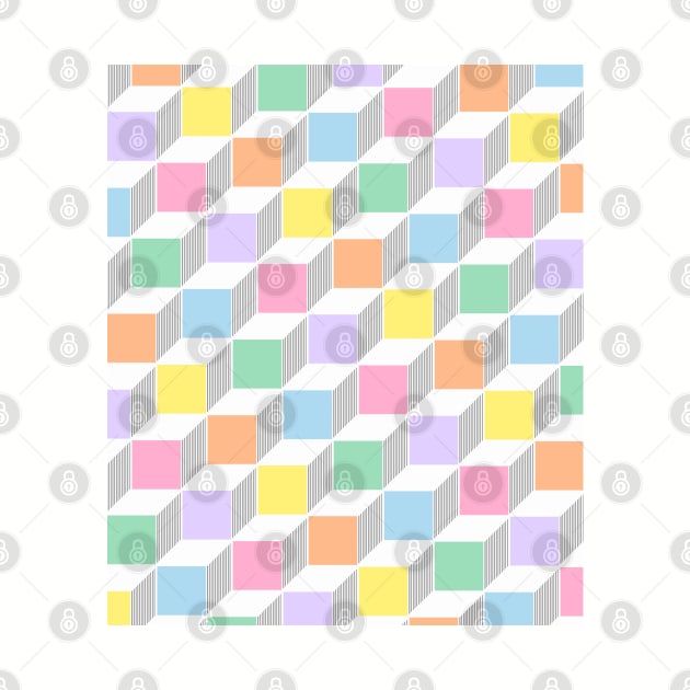 Pastel Colours, Cube, Geometric by OneThreeSix