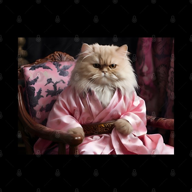 Persian Cat in Luxurious Pink Robe by OddPop