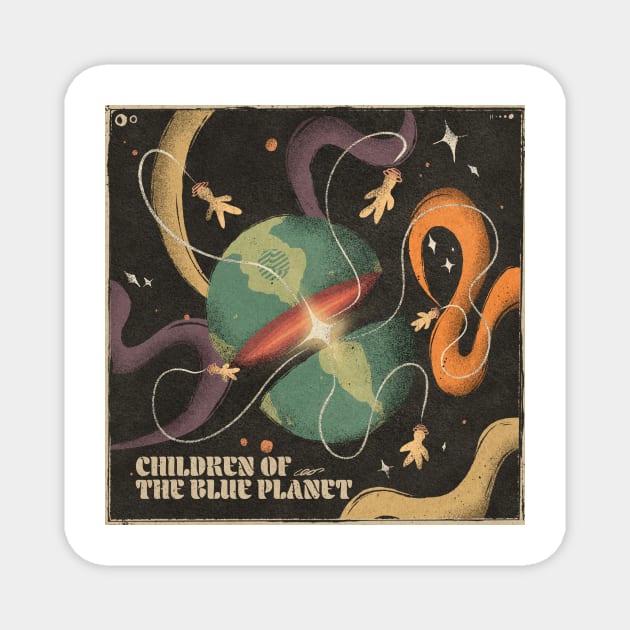 Children of the blue planet illustration Magnet by ced-