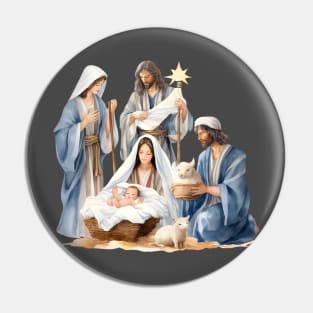 Watercolor Nativity Scene Pin