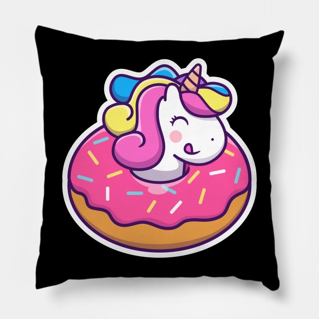 Cute unicorn doughnut cartoon Pillow by Catalyst Labs