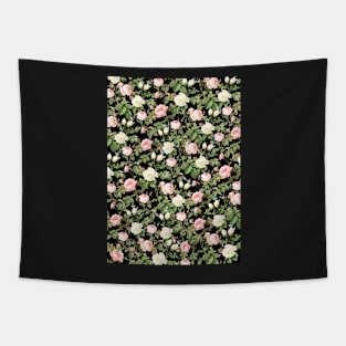 Flowers pattern, Vintage flowers, Botanical illustration, Roses, Black, Pink, Pattern, Modern art, Wall art, Print, Minimalistic, Modern Tapestry