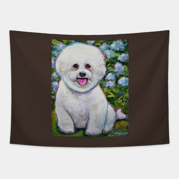 Bichon Frise in the Garden Painting by Robert Phelps Tapestry by RobertPhelpsArt