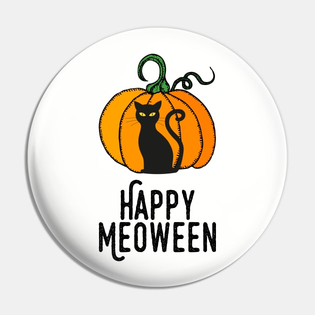 Happy Meoween – Halloween Pumpkin Cat Pin by HighBrowDesigns