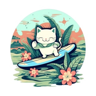 Happy Tropical Surf Kitty T-Shirt