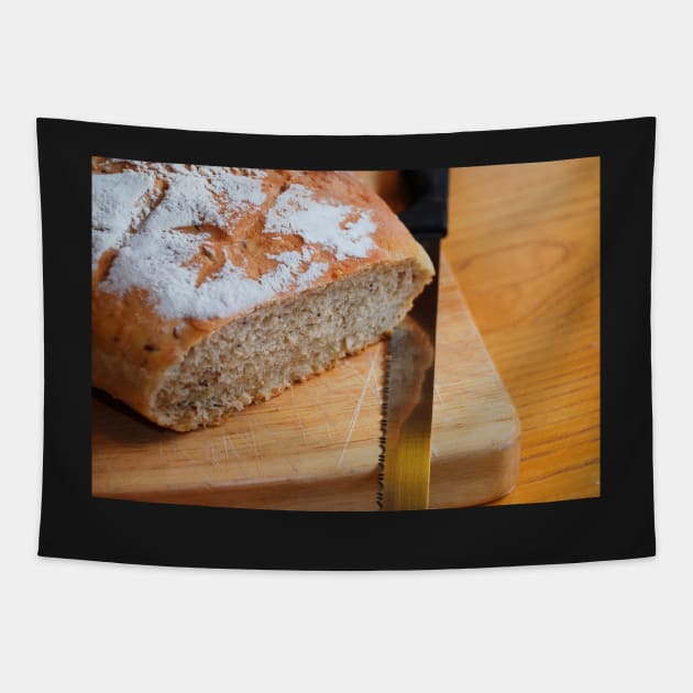 Sourdough on Chopping Board with Knife Tapestry by jojobob