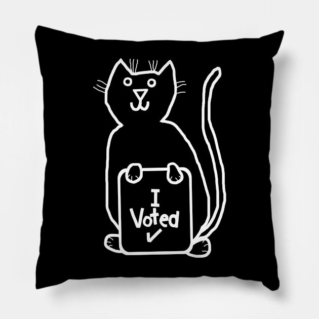 Cute Cat says she Voted White Line Drawing Pillow by ellenhenryart