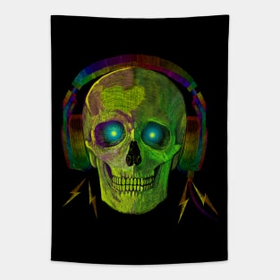 SKULL WITH HEADPHONES NEON GREEN Tapestry