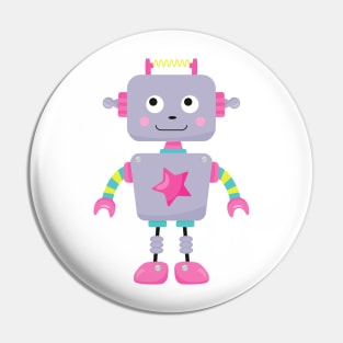 Cute Robot, Funny Robot, Silly Robot, Purple Robot Pin