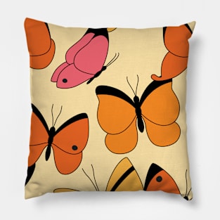 Butterflies Orange Colorful Pattern Design Art Retro Insect Pillow