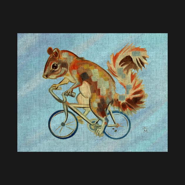 Squirrel On Bike (blue background) by ellemrcs