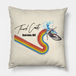 Retro 70s/80s Style Rainbow Surfing Wave Third Coast, USA Pillow