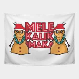 Mele Kalikimaka Sand Snowmen, Christmas in Hawaii Tapestry