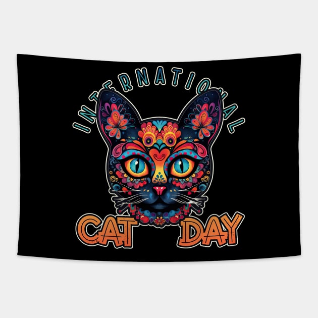 International Cat Day Sugar Skull Cat Mom Tapestry by DanielLiamGill