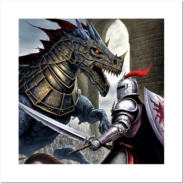 Heroic knight fighting a Dragon - Knight - Posters and Art Prints