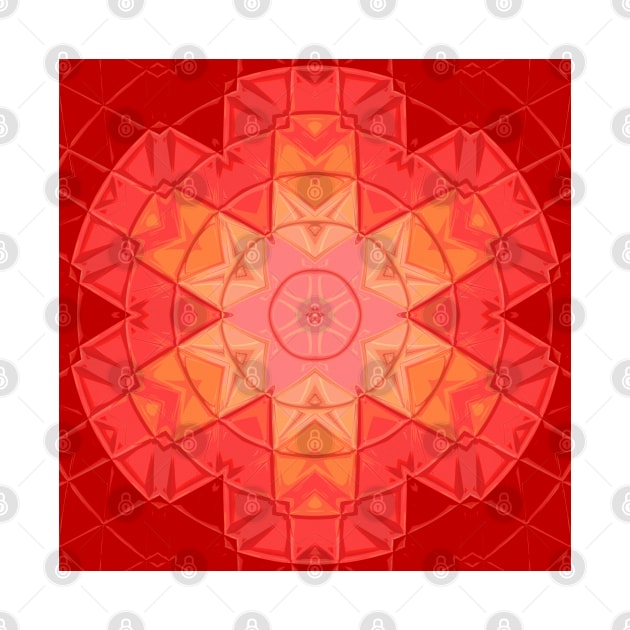 Mosaic Mandala Flower Red and Orange by WormholeOrbital
