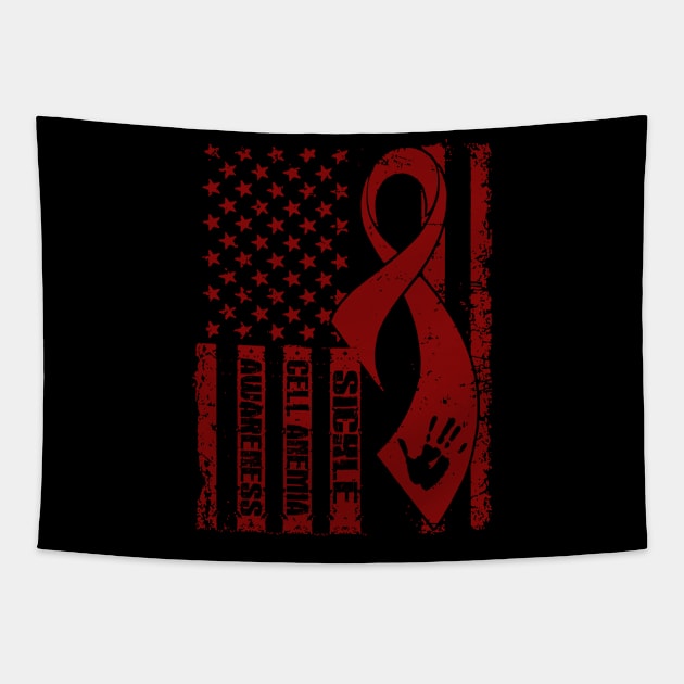 Sickle Cell Anemia Awareness Flag Ribbon Tapestry by KHANH HUYEN