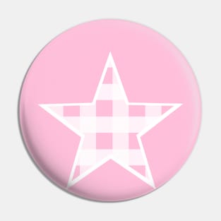 Soft Baby Pink and White Buffalo Plaid Star Pin