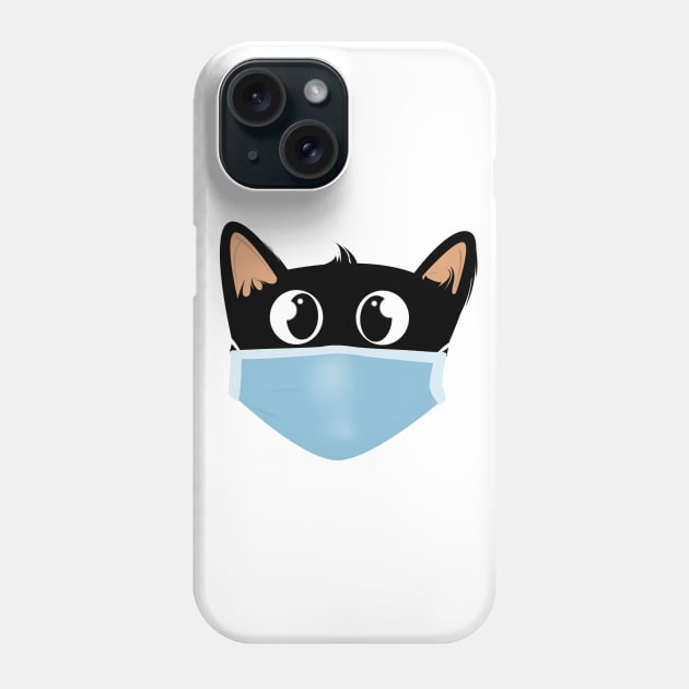 Black cat face wear face mask Phone Case by Rishirt