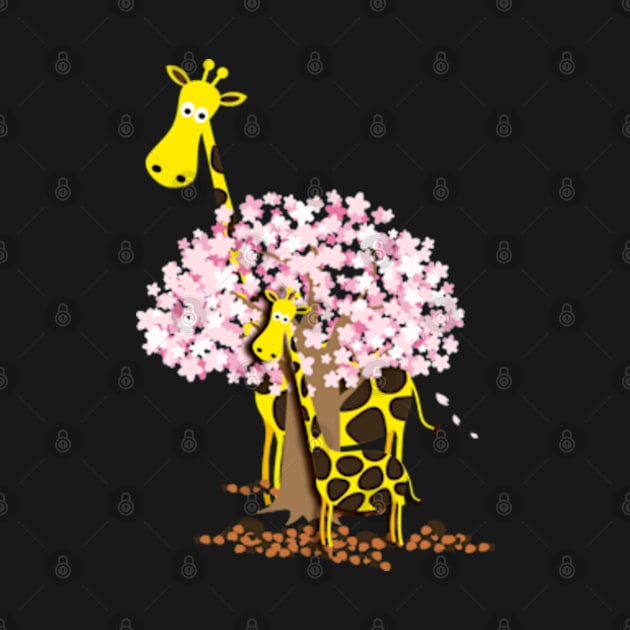 Mommy and baby giraffes under the cherry blossom tree by Mayathebeezzz