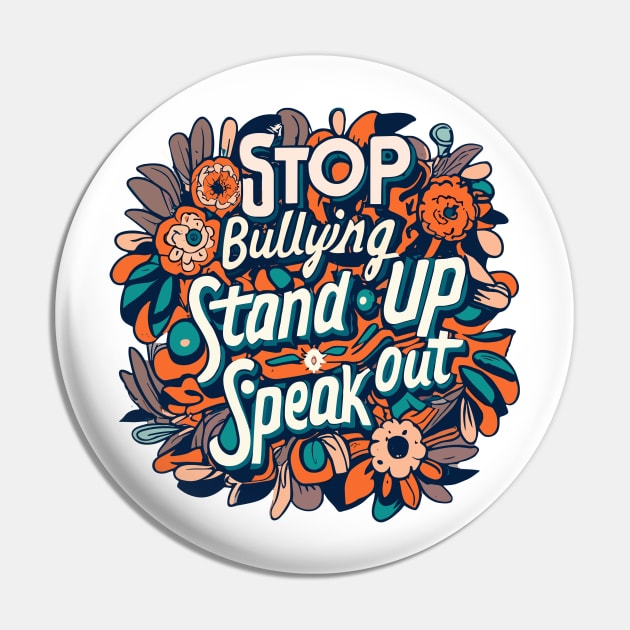 Stop Bullying Stand Up And Speak Out Anti-Bullying Unity Pin by AimArtStudio