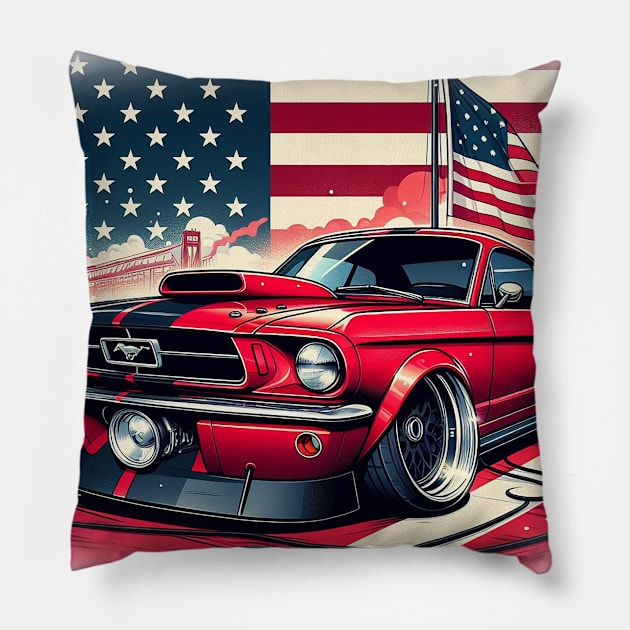 Ford Mustang and The American Flag by Gas Autos Pillow by GasAut0s