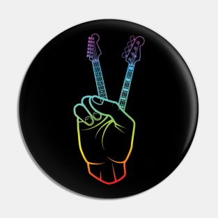 Guitar and Bass Outline Hand Peace Sign Colorful Theme Pin