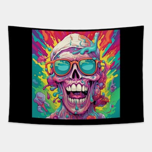 Psychedelic Brightly Colored Skulls and Skeletons Tapestry