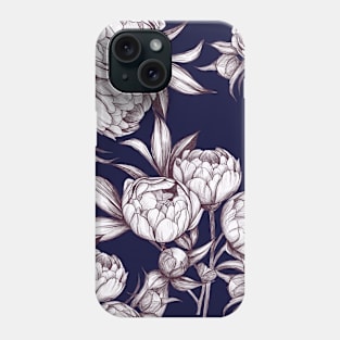 White sketch drawing peonies partern Phone Case