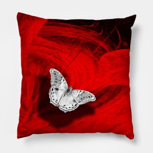 Silver butterfly emerging from the red depths Pillow