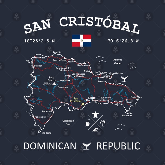 San Cristóbal Dominican Republic Flag Travel Map Coordinates GPS by French Salsa