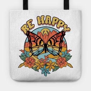 Be happy vintage butterfly rocky mountains sunset Tote