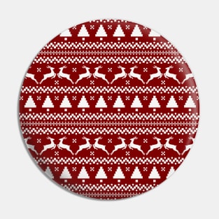 Large Dark Christmas Candy Apple Red Nordic Reindeer Stripe in White Pin