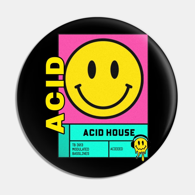 ACID HOUSE - Smiley (pink) Pin by DISCOTHREADZ 