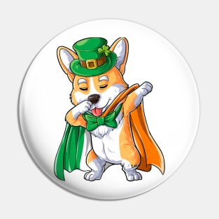 Dabbing Corgi St Patricks Day Boys Leprechaun Irish Pin