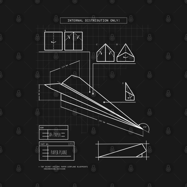 Top secret origami paper plane engineering blueprints (with back print) by Made by Popular Demand