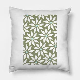 Pearl and Blue Aster Flowers Retro Pattern Pillow