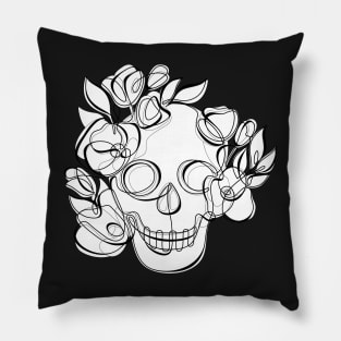 Minimalistic Continuous Line Skull with Poppies Pillow