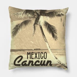 Cancun Mexico Vintage SEPIA travel poster | Most Beautiful Beach on Earth | Vacation Destination Pillow