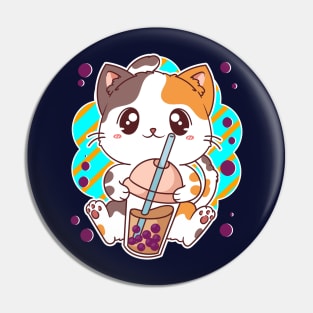 Kawaii Cat Bubble Boba Tea Manga Japanese Pin