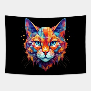 Colorful Geometric Cat Modern Polygon Design Tapestry