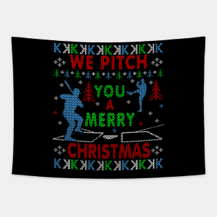 Baseball We Pitch You A Merry Ugly Christmas Sweater Tapestry