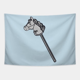 Black And White Horse Stick With Blue Background Tapestry