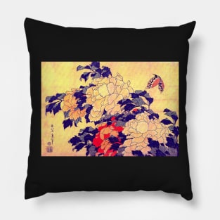 "Peonies and Butterflies", by Katsushika Hokusai (1832) TECHNICOLOR REMASTERED Pillow