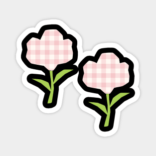 Pink Gingham Flower Design Magnet