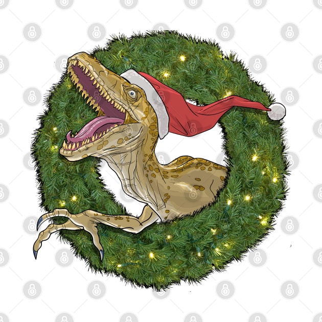 Velociraptor and Christmas Wreathe by AyotaIllustration