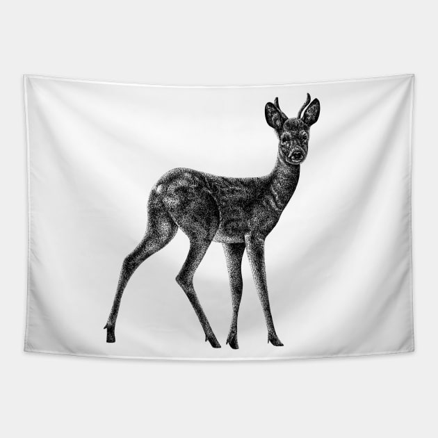 Roe deer stag - animal ink illustration Tapestry by lorendowding