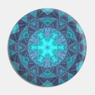 Mosaic Kaleidoscope Flower Blue Pin