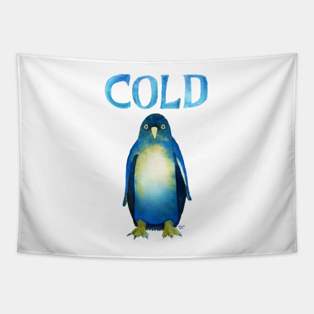 Cold Bird. Cold AF Penguin. Tapestry by dotsofpaint